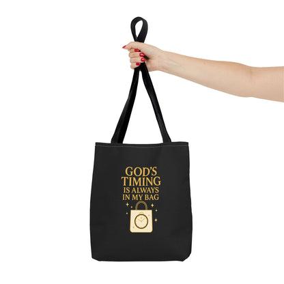 God's Timing Tote Bag | Motivational Bag for Everyday Use, Gift for Believers, Casual Tote for Work, School, and Travel