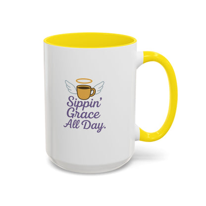 Sipping Grace Accent Coffee Mug | Stylish Gift for Coffee Lovers, Inspirational Mug, Office Décor, Unique Funny Coffee Cup