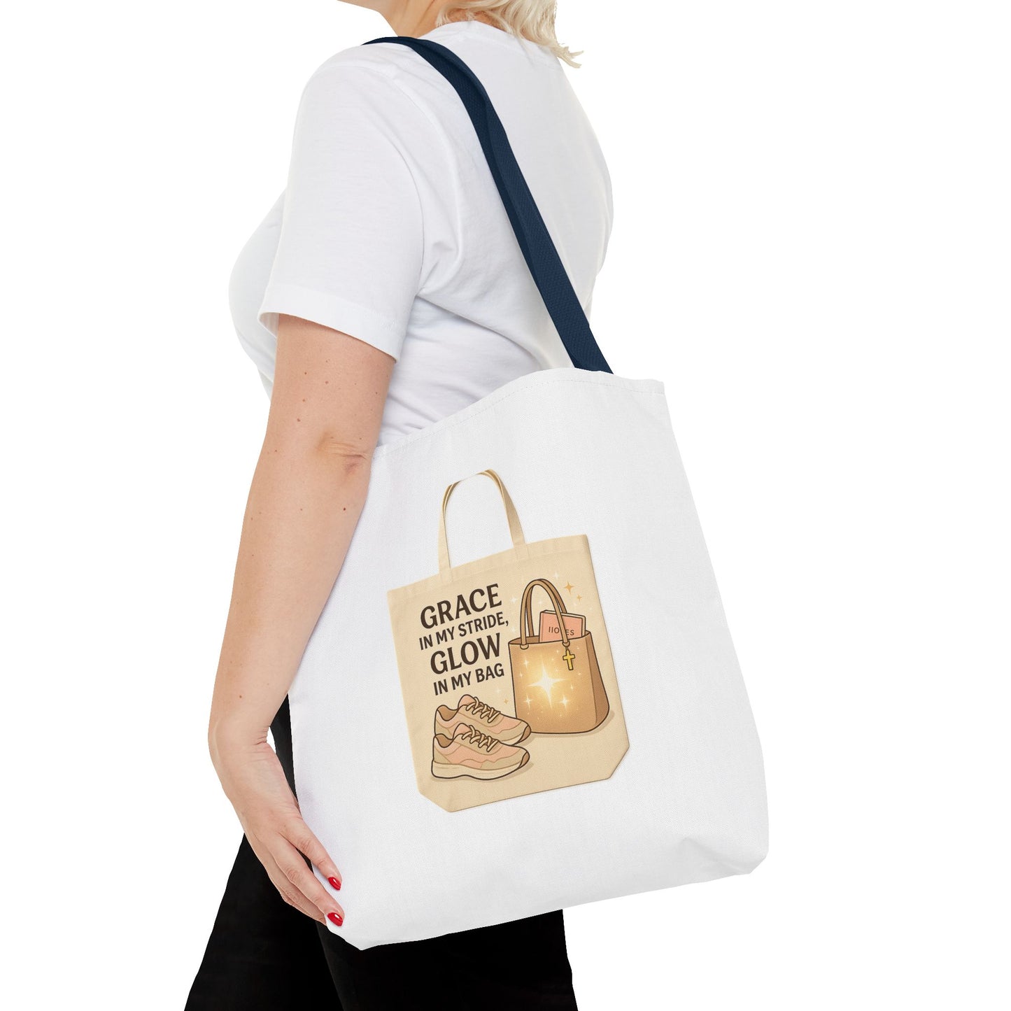 Chic Inspirational Tote Bag, Grace in My Stride Glow in My Bag, Motivational Gift, Daily Use, Eco-Friendly Shopping Bag, Trendy Handbag