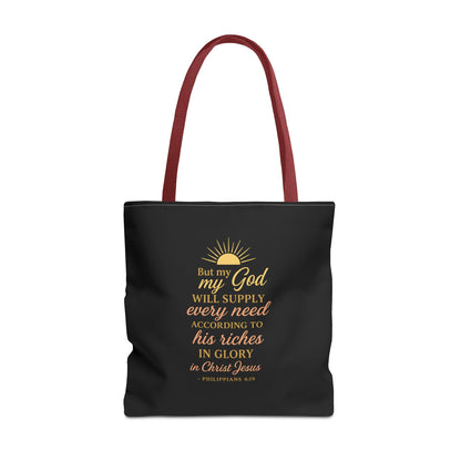Faith-Inspired Tote Bag: 'God Will Supply Every Need', Christian Gift, AOP Bag for Church, Casual Outings, Inspirational Accessory