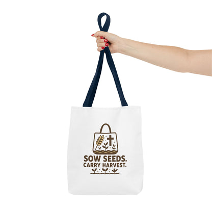 Inspirational Tote Bag - "Sow Seeds. Carry Harvest." - Eco-Friendly, Beach Bag, Gift for Gardeners, Reusable Shopping, Faith Journey