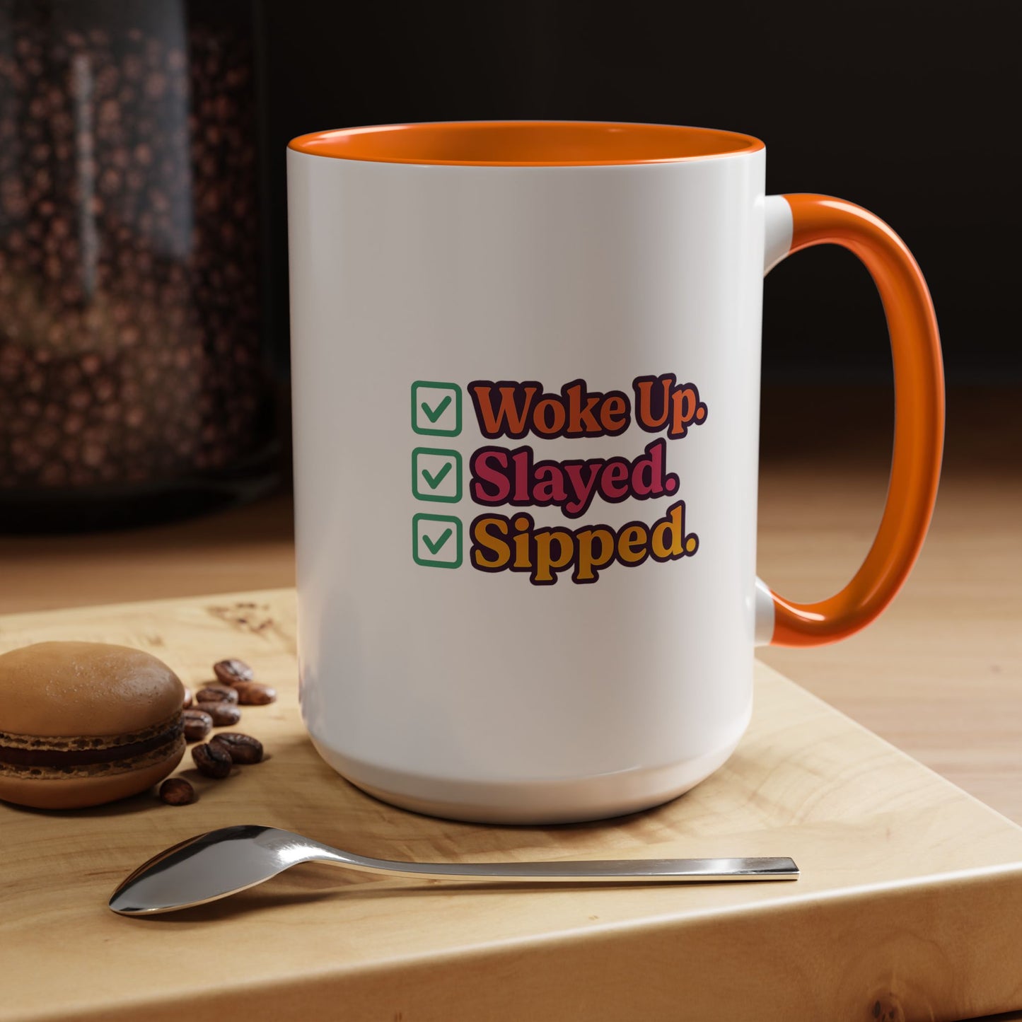Colorful Motivational Coffee Mug, Woke Up Slayed Sipped, Inspirational Gift, Morning Motivation Cup, Funny Coffee Lover Mug