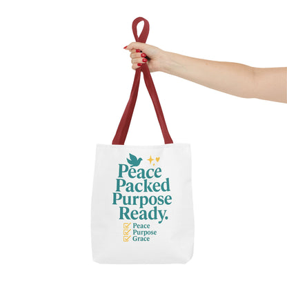 Motivational Tote Bag - Peace Packed Purpose Ready, Inspirational Eco-Friendly Bag, Gift for Friends, Stylish Everyday Use, Shopping, Gym