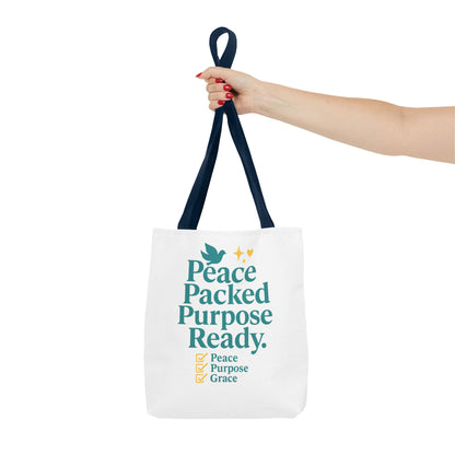 Motivational Tote Bag - Peace Packed Purpose Ready, Inspirational Eco-Friendly Bag, Gift for Friends, Stylish Everyday Use, Shopping, Gym