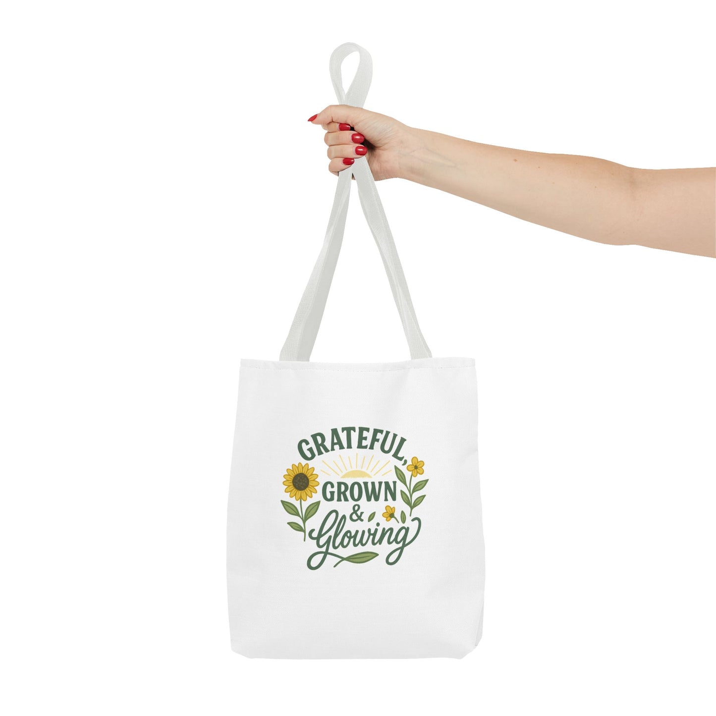 Grateful & Growing Tote Bag, Inspirational Gift, Eco-Friendly Shopper, Floral Design, Sunflower Tote, Everyday Use, Life's Little Joys