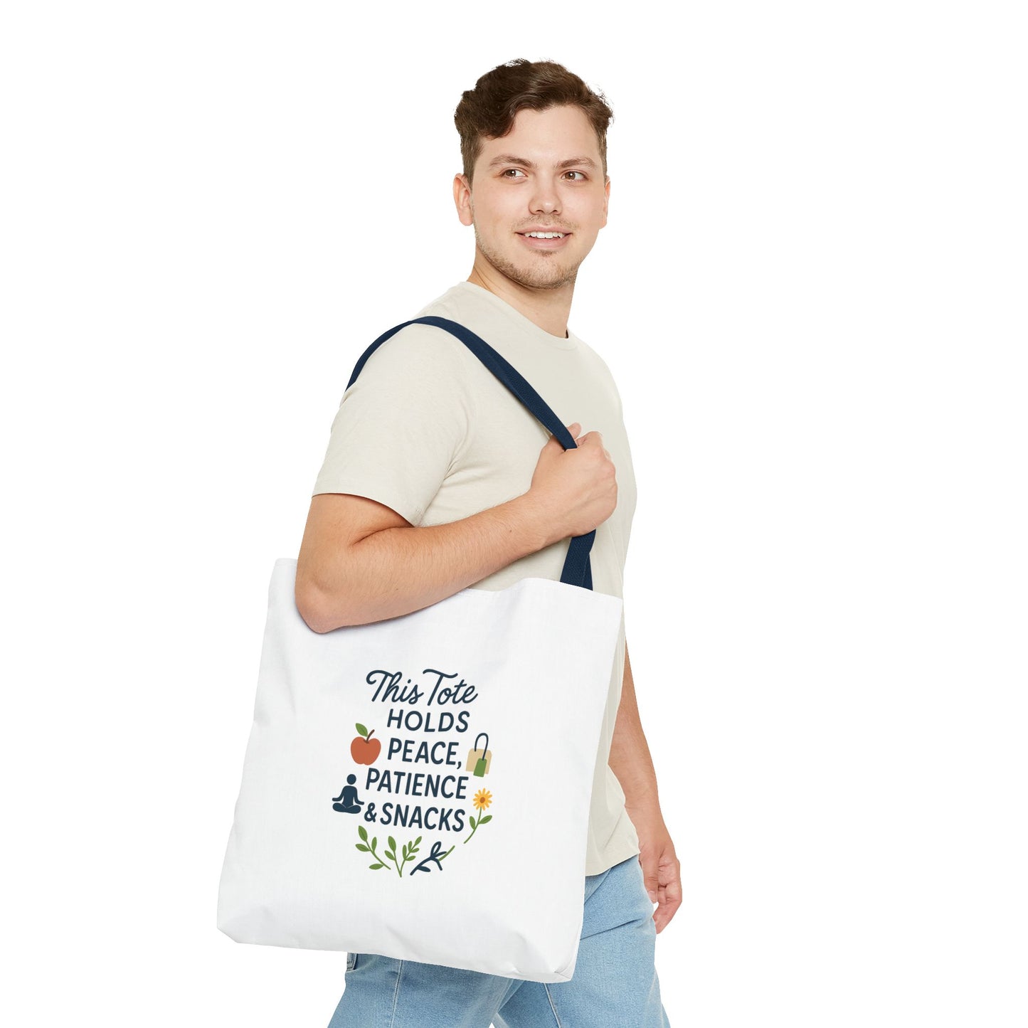 Peace, Patience & Snacks Tote Bag | Eco-Friendly Shopper, Gift for Friends, Beach Tote, Daily Carryall, Motivational Bag
