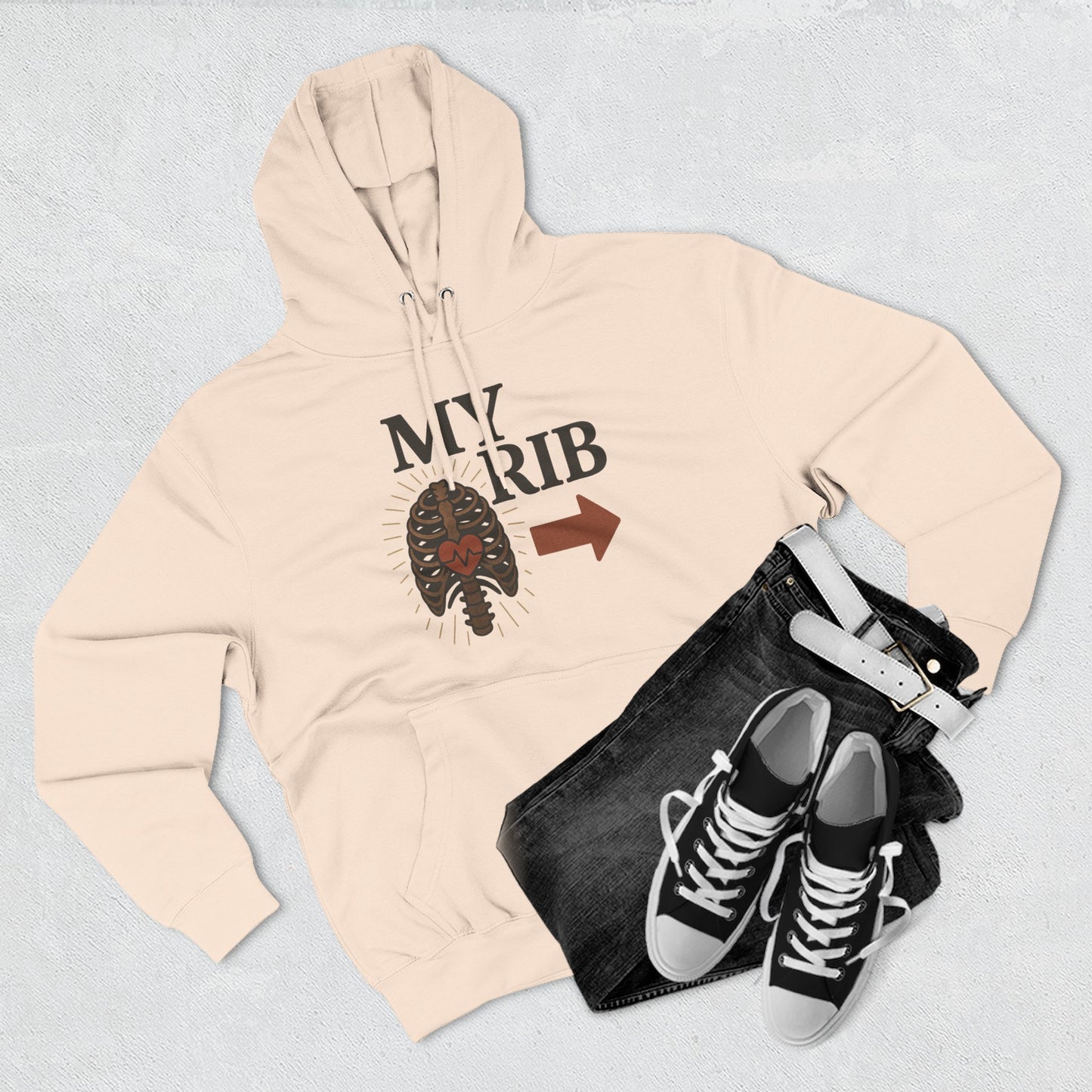 Heartfelt Rib Graphic Hoodie for Couples, Valentine's Day Gift, Matching Sweatshirt, Cozy Fleece, Romantic Style