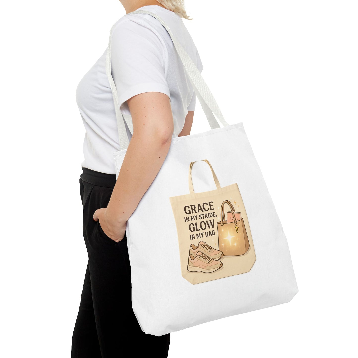 Chic Inspirational Tote Bag, Grace in My Stride Glow in My Bag, Motivational Gift, Daily Use, Eco-Friendly Shopping Bag, Trendy Handbag