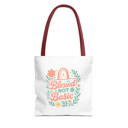 Blessed Not Basic Tote Bag, Inspirational Tote, Floral Design Bag, Gift for Her, Everyday Use, Eco-Friendly Shopping Bag