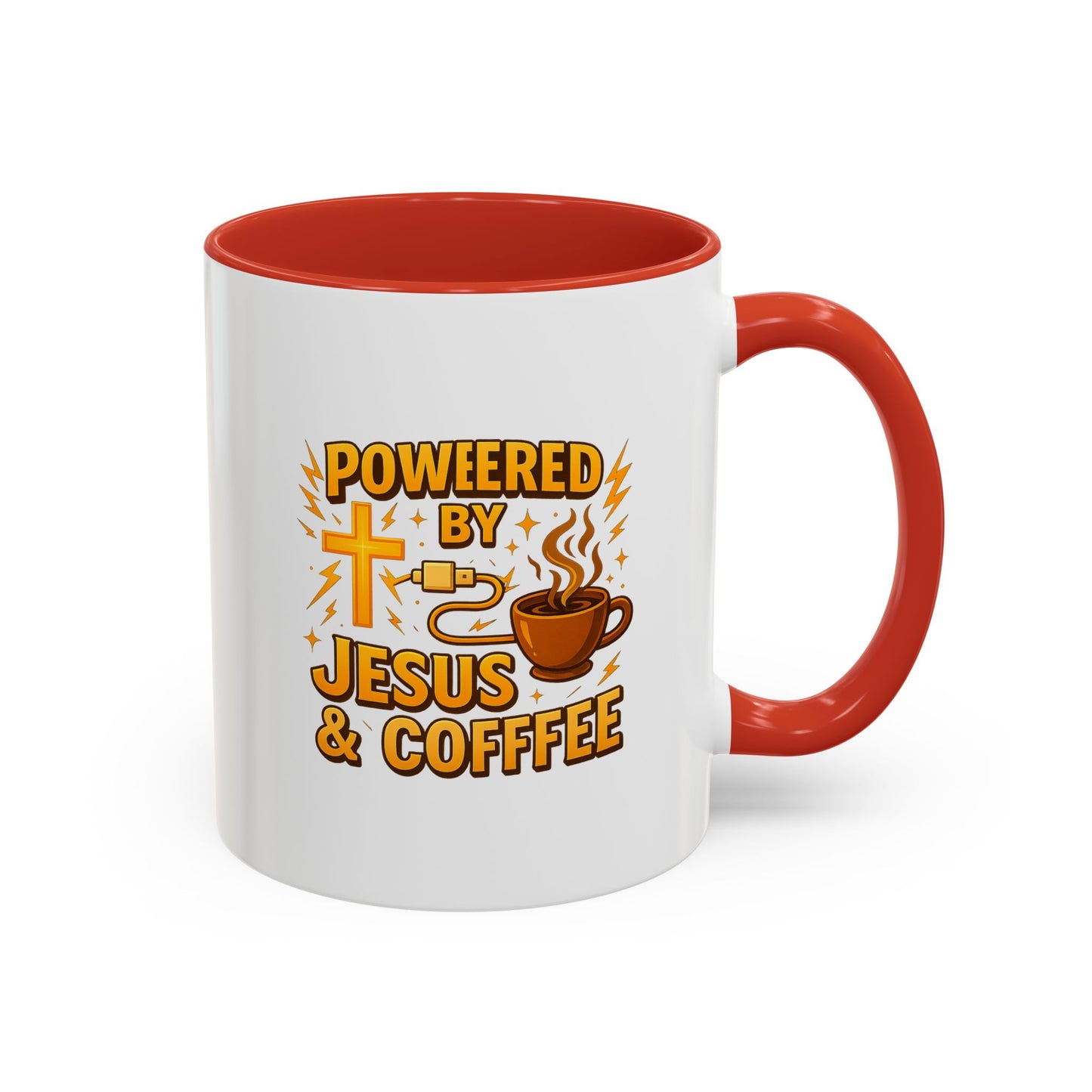 Coffee Lover's Accent Mug - Powered by Jesus & Coffee, Inspirational Drinkware, Christian Gift, Coffee Enthusiast, Religious Mug, [...]