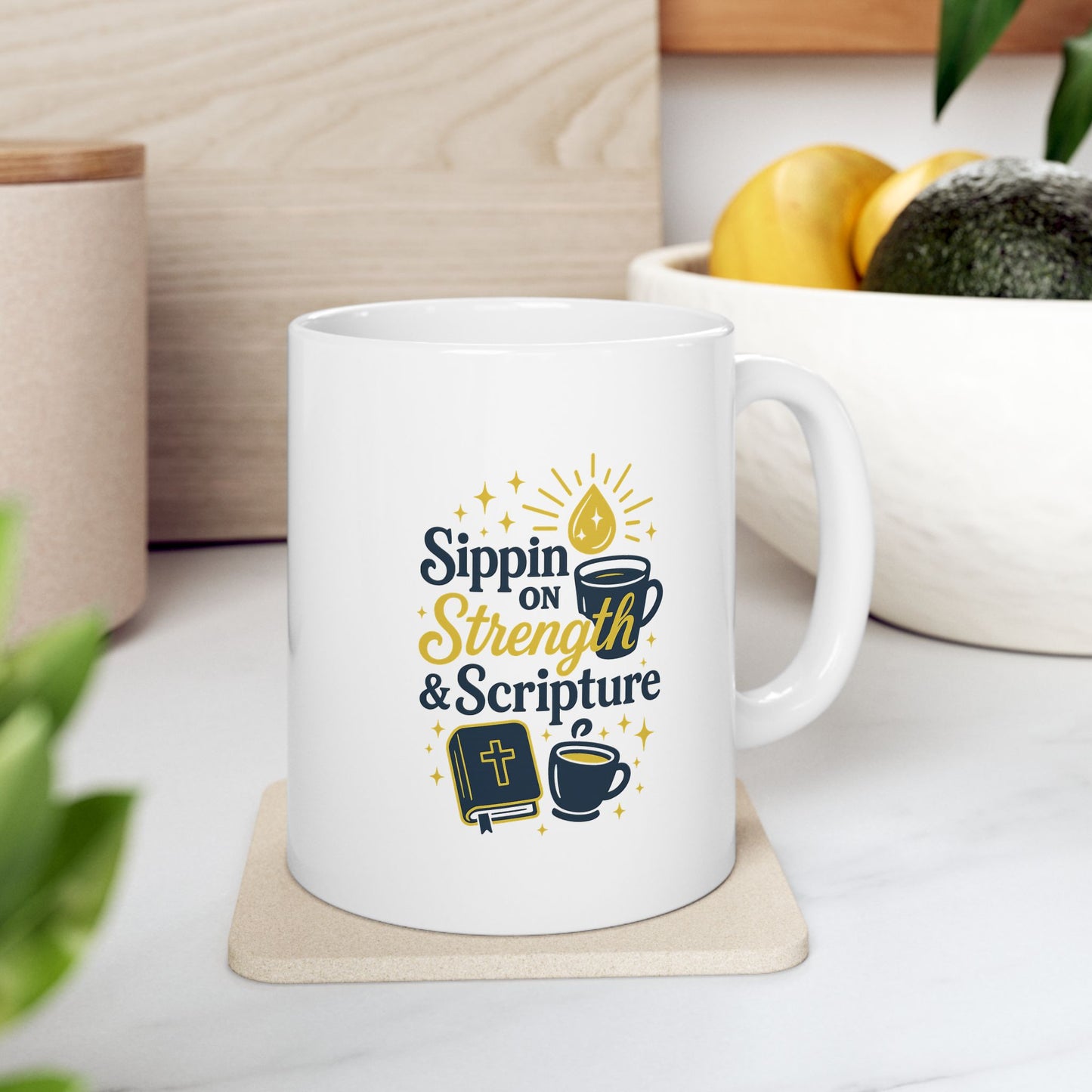 Sippin on Strength &amp; Scripture Coffee Mug - Coffee Lovers Gift, Beverages, Morning Routine, Tea, Birthday, Home Decor