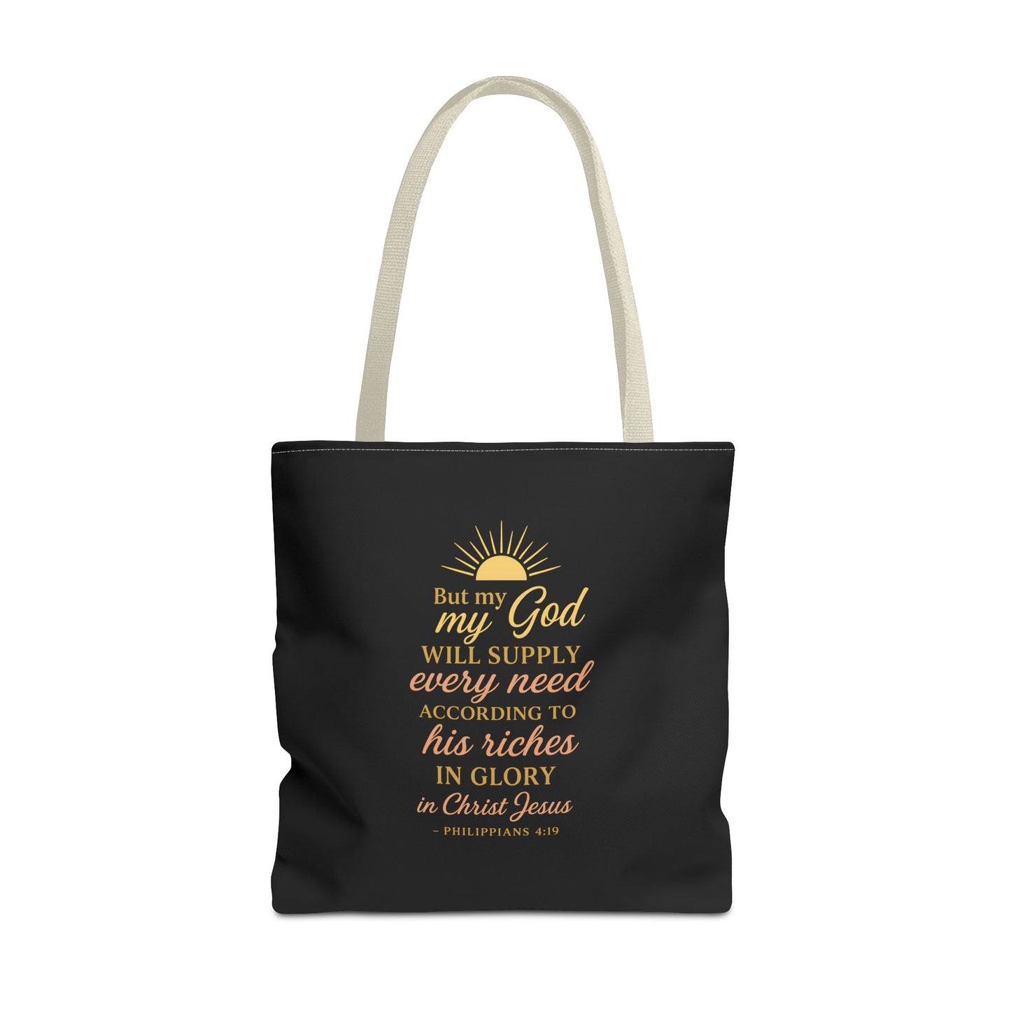 Faith-Inspired Tote Bag: 'God Will Supply Every Need', Christian Gift, AOP Bag for Church, Casual Outings, Inspirational Accessory