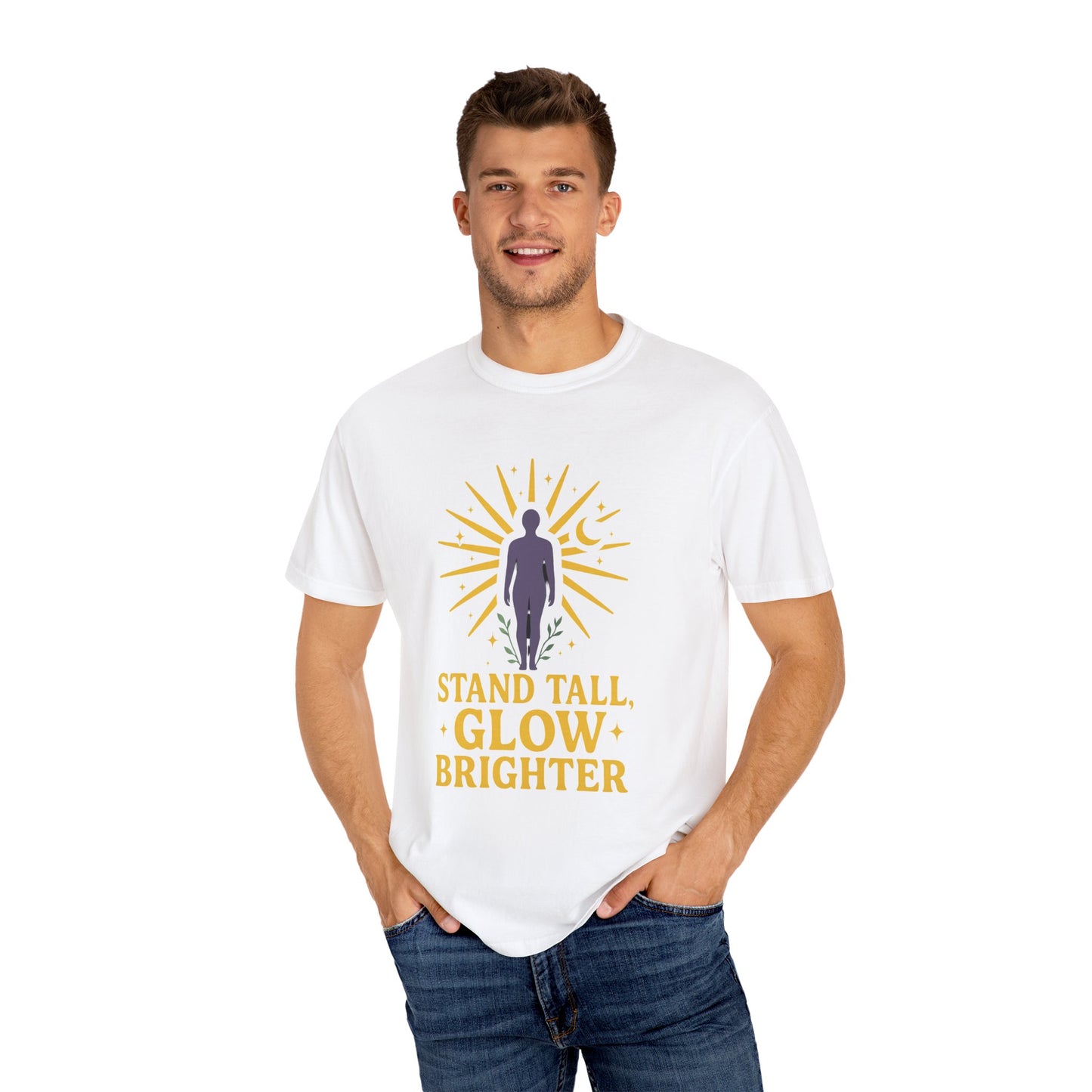 Unisex Inspirational T-Shirt, Stand Tall Glow Brighter Tee, Motivational Apparel, Gift for Friends, Positive Vibes Shirt, Casual Wear