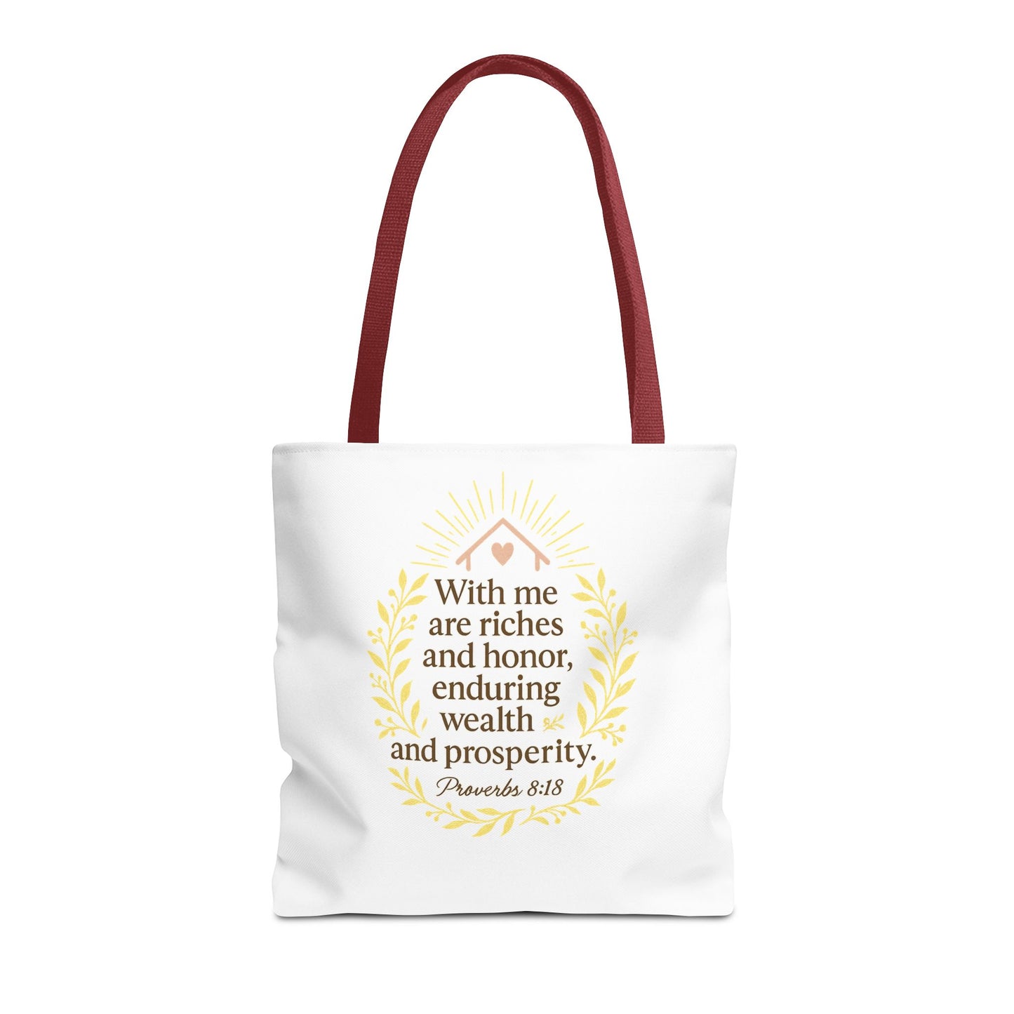 Inspirational Tote Bag - Proverbs 8:18 Quote, Bible Verse Carrier, Eco-Friendly Shopping Bag, Faith-Based Gift, Motivational Decor
