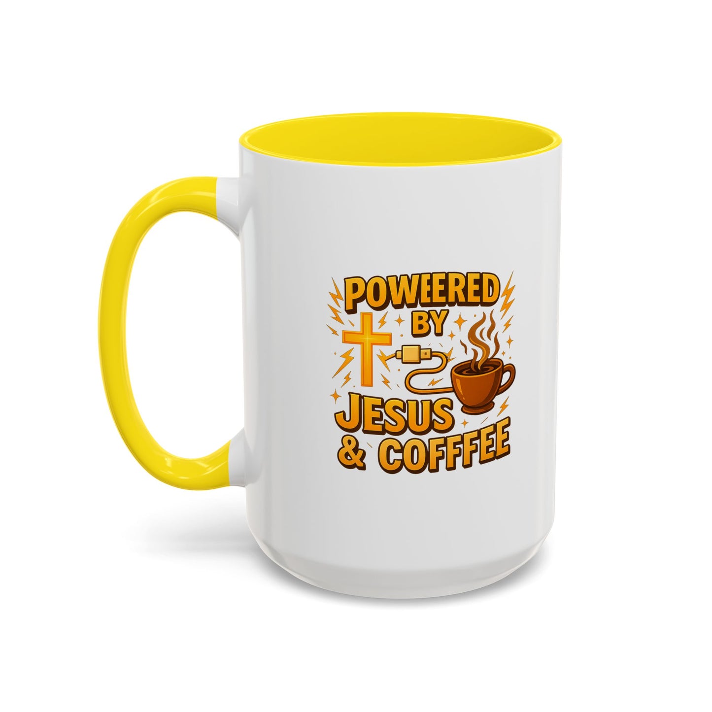 Coffee Lover's Accent Mug - Powered by Jesus & Coffee, Inspirational Drinkware, Christian Gift, Coffee Enthusiast, Religious Mug, [...]