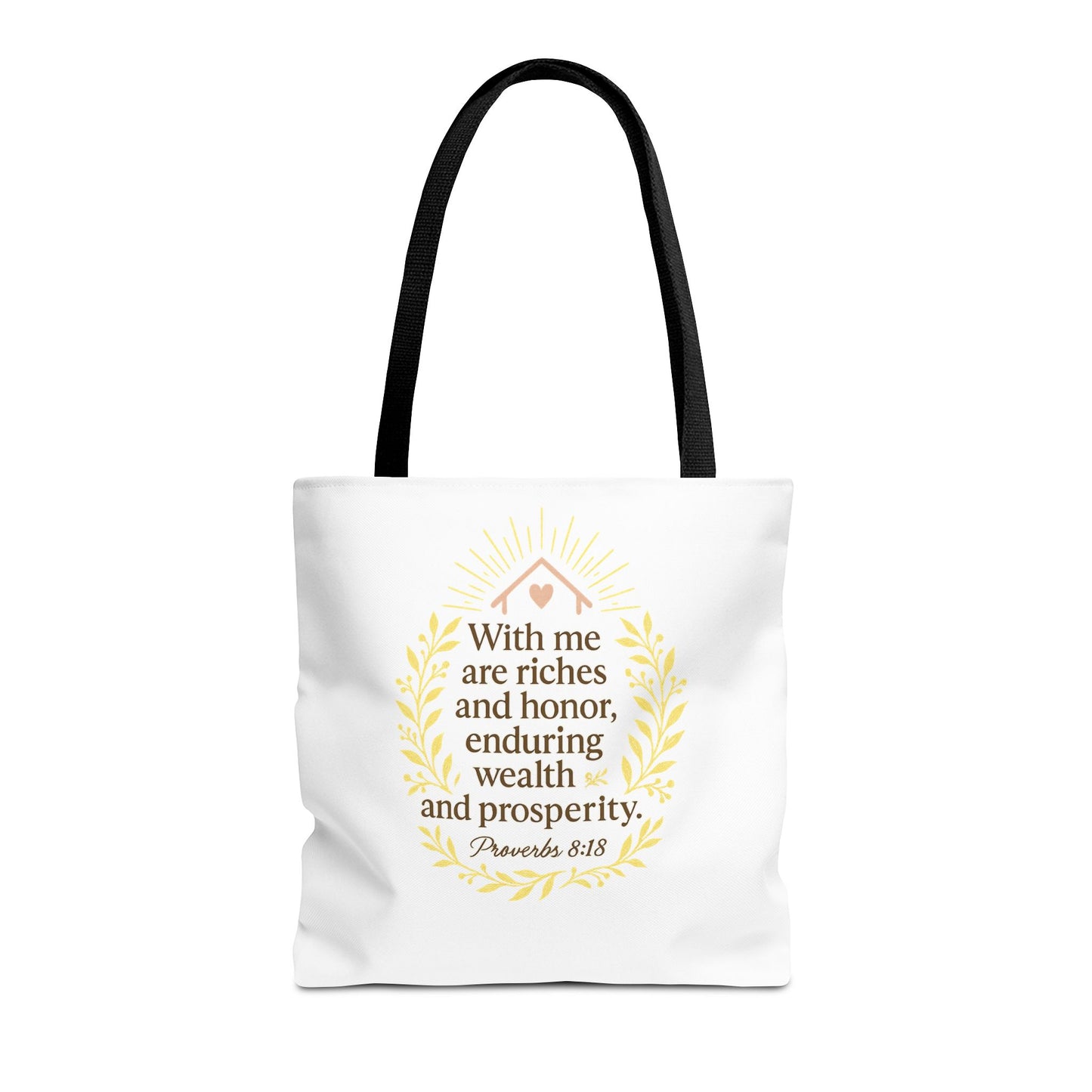 Inspirational Tote Bag - Proverbs 8:18 Quote, Bible Verse Carrier, Eco-Friendly Shopping Bag, Faith-Based Gift, Motivational Decor