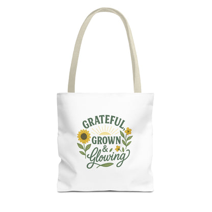 Grateful & Growing Tote Bag, Inspirational Gift, Eco-Friendly Shopper, Floral Design, Sunflower Tote, Everyday Use, Life's Little Joys