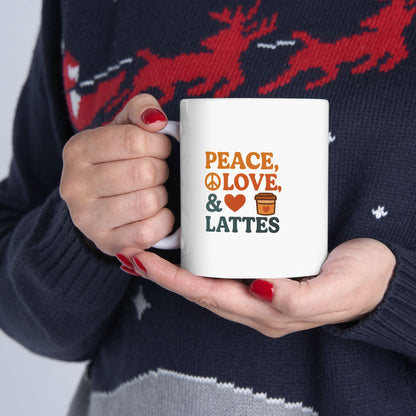 Peace Love &amp; LattesCeramic Mug - Perfect for Coffee Lovers, Gift for Mom, Cute Kitchen Decor, Personalized Mug, Birthday Gift