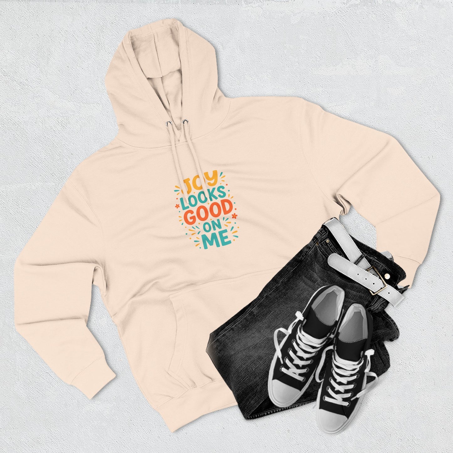 Joyful Three-Panel Fleece Hoodie - Perfect for Everyday Wear, Gift for Friends, Casual Style, Cozy Layering, Motivational Apparel