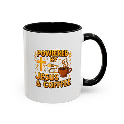 Coffee Lover's Accent Mug - Powered by Jesus & Coffee, Inspirational Drinkware, Christian Gift, Coffee Enthusiast, Religious Mug, [...]