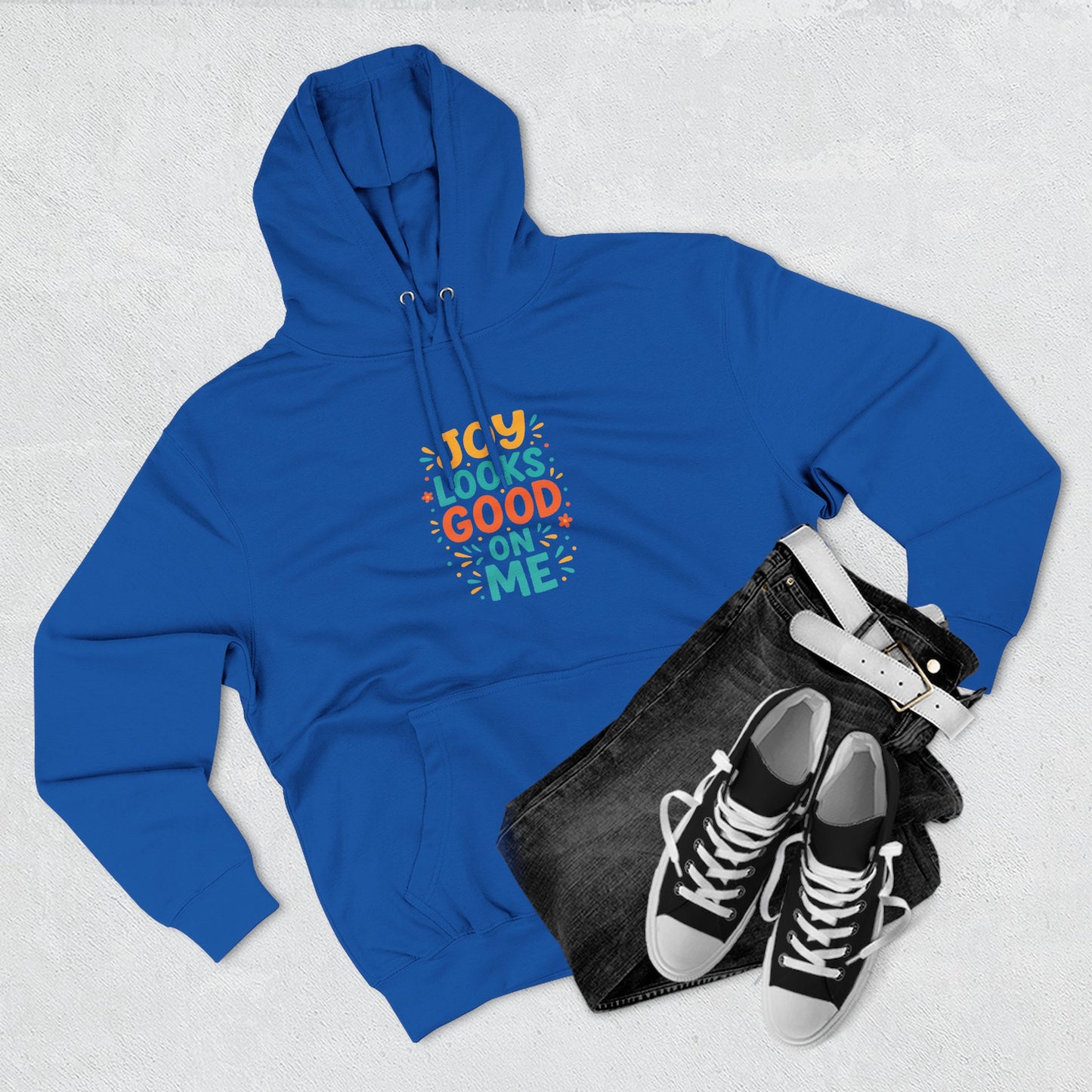 Joyful Three-Panel Fleece Hoodie - Perfect for Everyday Wear, Gift for Friends, Casual Style, Cozy Layering, Motivational Apparel
