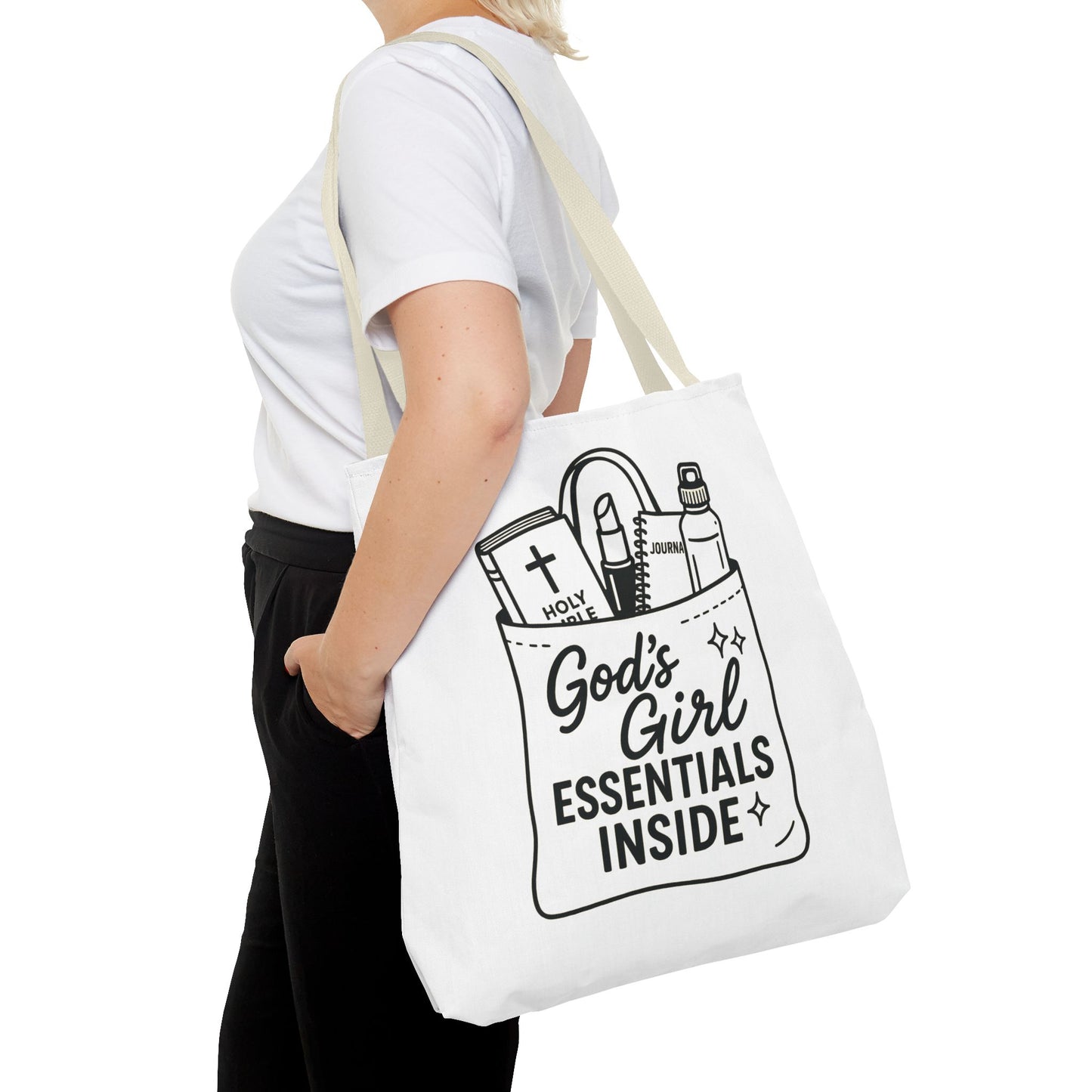 God's Girl Essentials Tote Bag | Motivational Bag for Women, Christian Gifts, Spiritual Tote, Everyday Purse, Faith-Inspired Accessory