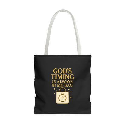 God's Timing Tote Bag | Motivational Bag for Everyday Use, Gift for Believers, Casual Tote for Work, School, and Travel