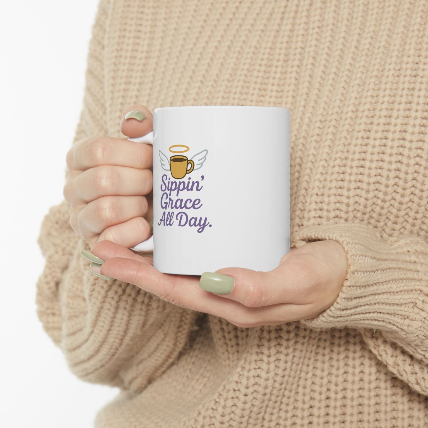 Sippin' Grace All Day - Whimsical Ceramic Mug for Coffee Lovers, Funny Gift for Friends, Unique Tea Cup for Home, Sassy Mug for Birthdays, Perfect for Holidays