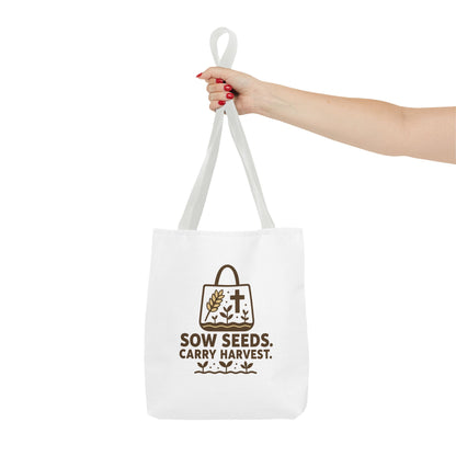 Inspirational Tote Bag - Sow Seeds Carry Harvest, Eco-Friendly Shopping Bag, Gardening Gift, Reusable Grocery Bag, Faith &amp; Nature