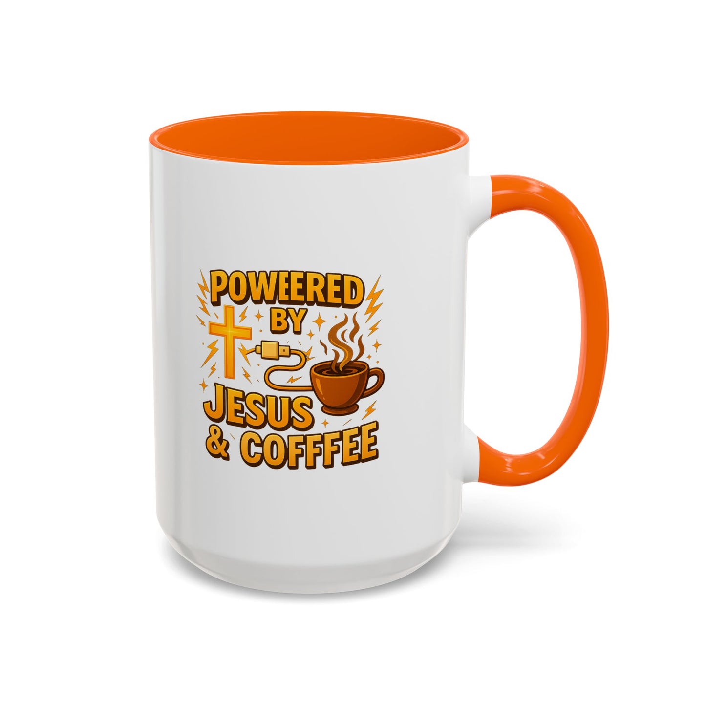Coffee Lover's Accent Mug - Powered by Jesus & Coffee, Inspirational Drinkware, Christian Gift, Coffee Enthusiast, Religious Mug, [...]