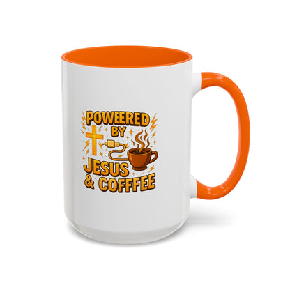 Coffee Lover's Accent Mug - Powered by Jesus & Coffee, Inspirational Drinkware, Christian Gift, Coffee Enthusiast, Religious Mug, [...]