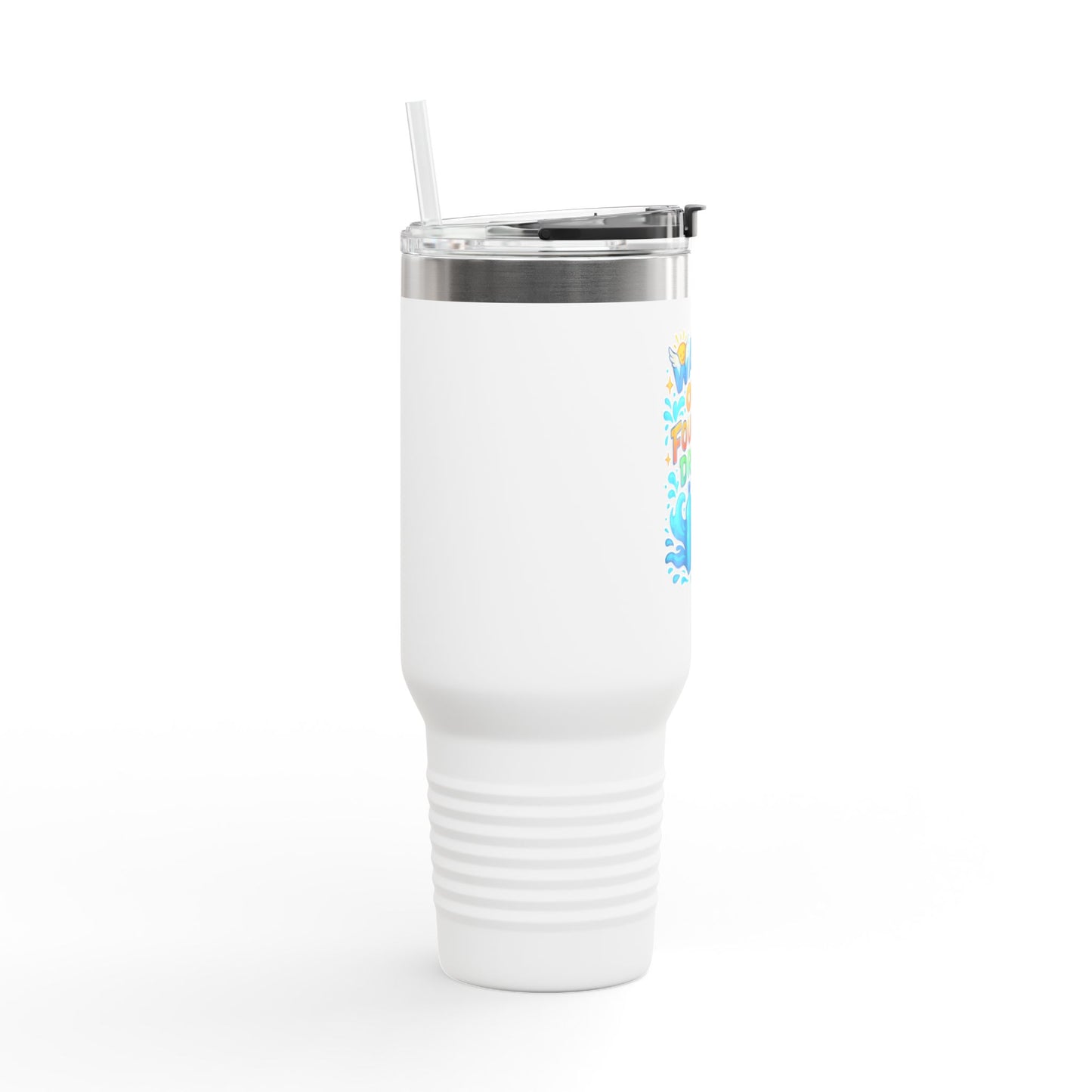 Water Over Fountain Drinks - Insulated Travel Mug with Fun Water Design, 40oz Mug for Travel, Perfect Gift for Water Lovers, Summer, Camping, Beach Days, Hydration