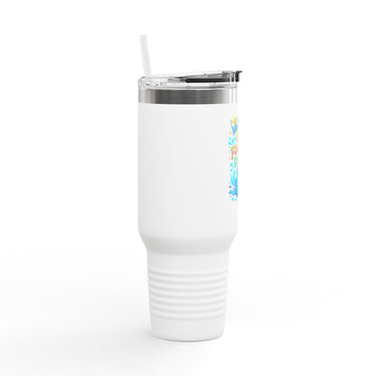 Water Over Fountain Drinks - Insulated Travel Mug with Fun Water Design, 40oz Mug for Travel, Perfect Gift for Water Lovers, Summer, Camping, Beach Days, Hydration