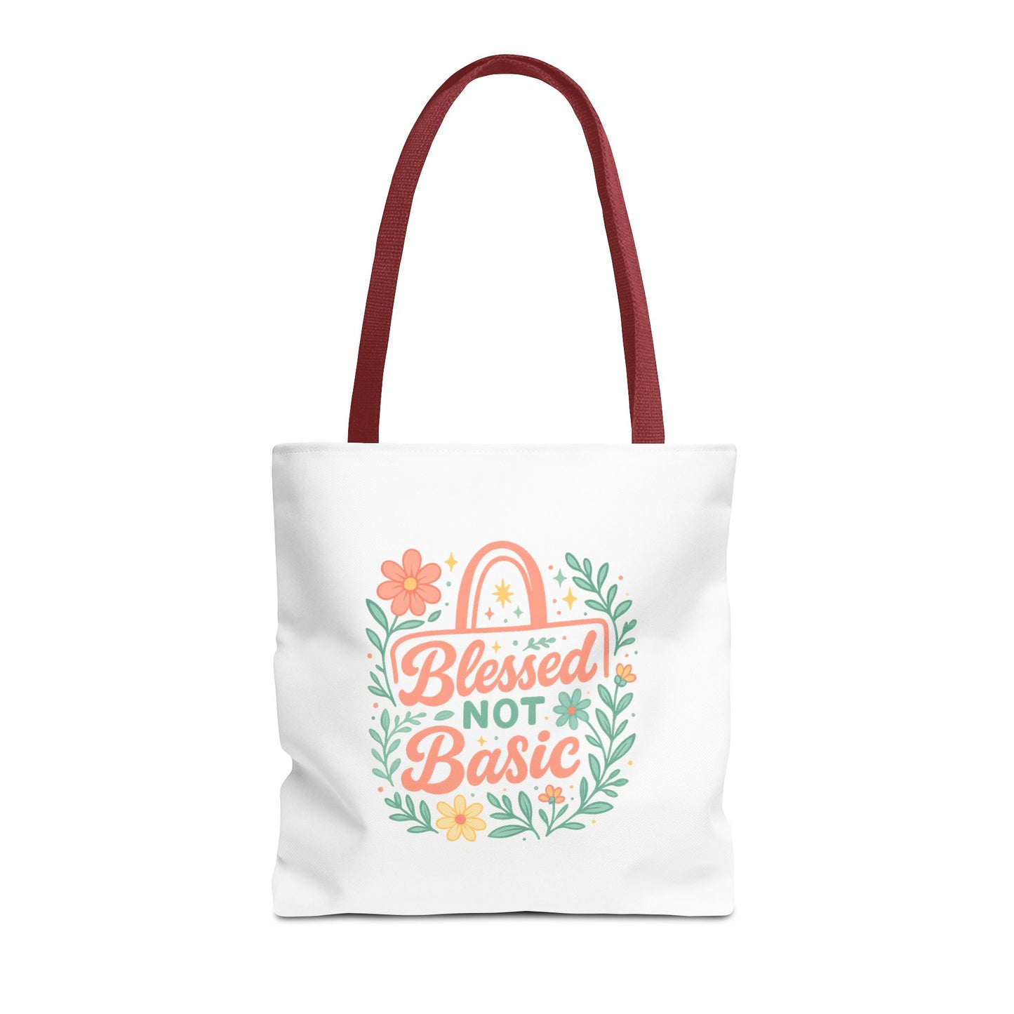 Blessed Not Basic Tote Bag, Inspirational Tote, Floral Design Bag, Gift for Her, Everyday Use, Eco-Friendly Shopping Bag