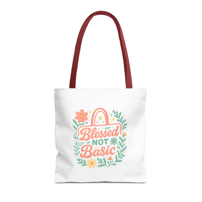 Blessed Not Basic Tote Bag, Inspirational Tote, Floral Design Bag, Gift for Her, Everyday Use, Eco-Friendly Shopping Bag