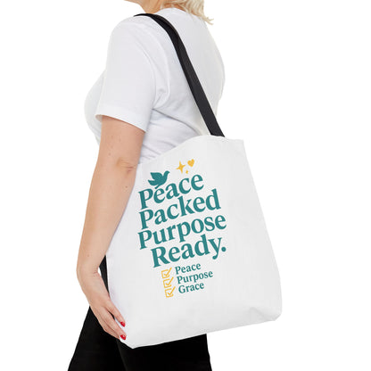 Motivational Tote Bag - Peace Packed Purpose Ready, Inspirational Eco-Friendly Bag, Gift for Friends, Stylish Everyday Use, Shopping, Gym