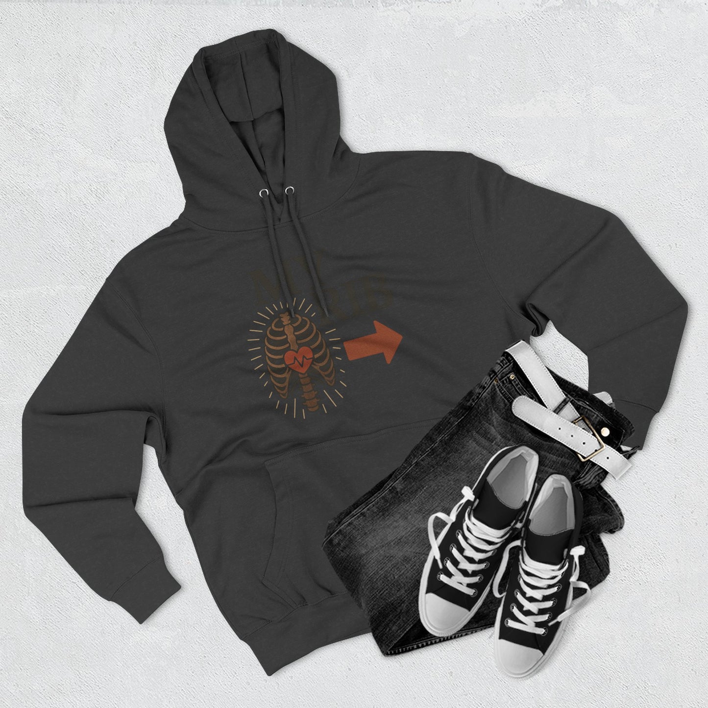 Heartfelt Rib Graphic Hoodie for Couples, Valentine's Day Gift, Matching Sweatshirt, Cozy Fleece, Romantic Style