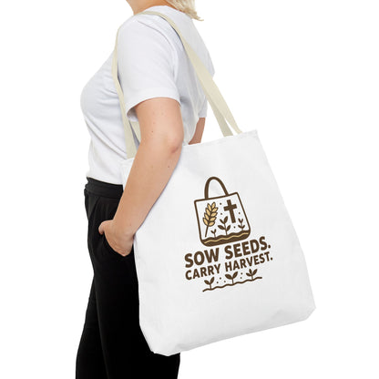 Inspirational Tote Bag - "Sow Seeds. Carry Harvest." - Eco-Friendly, Beach Bag, Gift for Gardeners, Reusable Shopping, Faith Journey