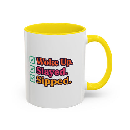 Woke Up Slayed Sipped Coffee Mug, Motivational Mug Gift, Fun Coffee Cup, Inspirational Office Mug, Morning Routine Mug