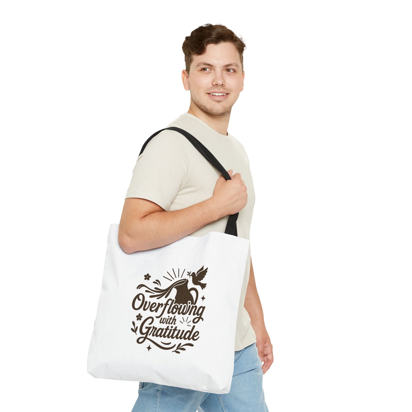Overflowing with Gratitude Tote Bag - Eco-Friendly, Reusable Shopping Bag, Gift for Friends, Thank You Gift, Inspirational Design