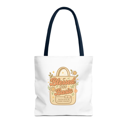 Blessed Not Basic Tote Bag, Trendy Eco-Friendly Canvas
