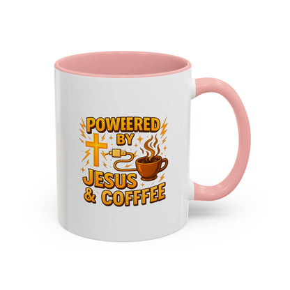 Coffee Lover's Accent Mug - Powered by Jesus & Coffee, Inspirational Drinkware, Christian Gift, Coffee Enthusiast, Religious Mug, [...]