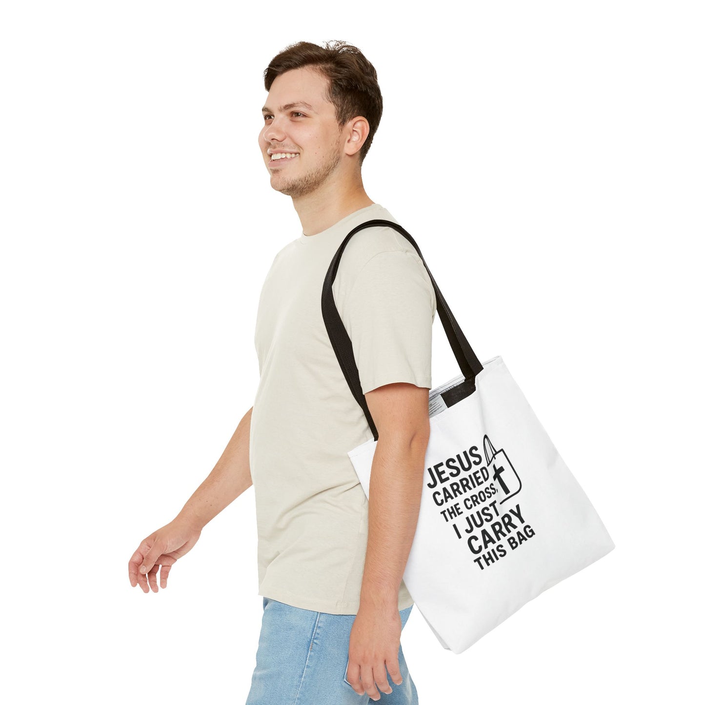 Christian Tote Bag - Jesus Carried the Cross, Everyday Use, Gift for Believers, Church Events, Eco-Friendly Shopping Bag