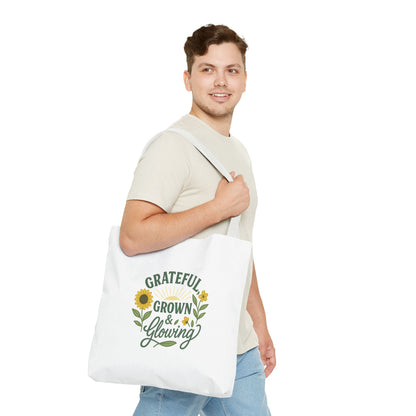 Grateful & Growing Tote Bag, Inspirational Gift, Eco-Friendly Shopper, Floral Design, Sunflower Tote, Everyday Use, Life's Little Joys