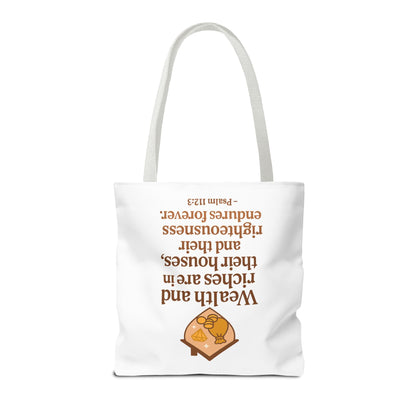 Psalm 112:3 Bible Verse Tote Bag