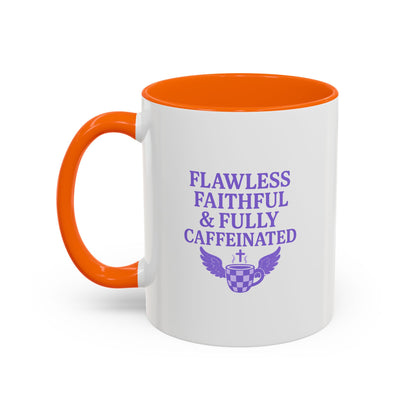 Flawless & Fully Caffeinated Accent Coffee Mug for Faithful Friends, Inspirational Gift, Morning Motivation Cup, Bible Lover's Mug