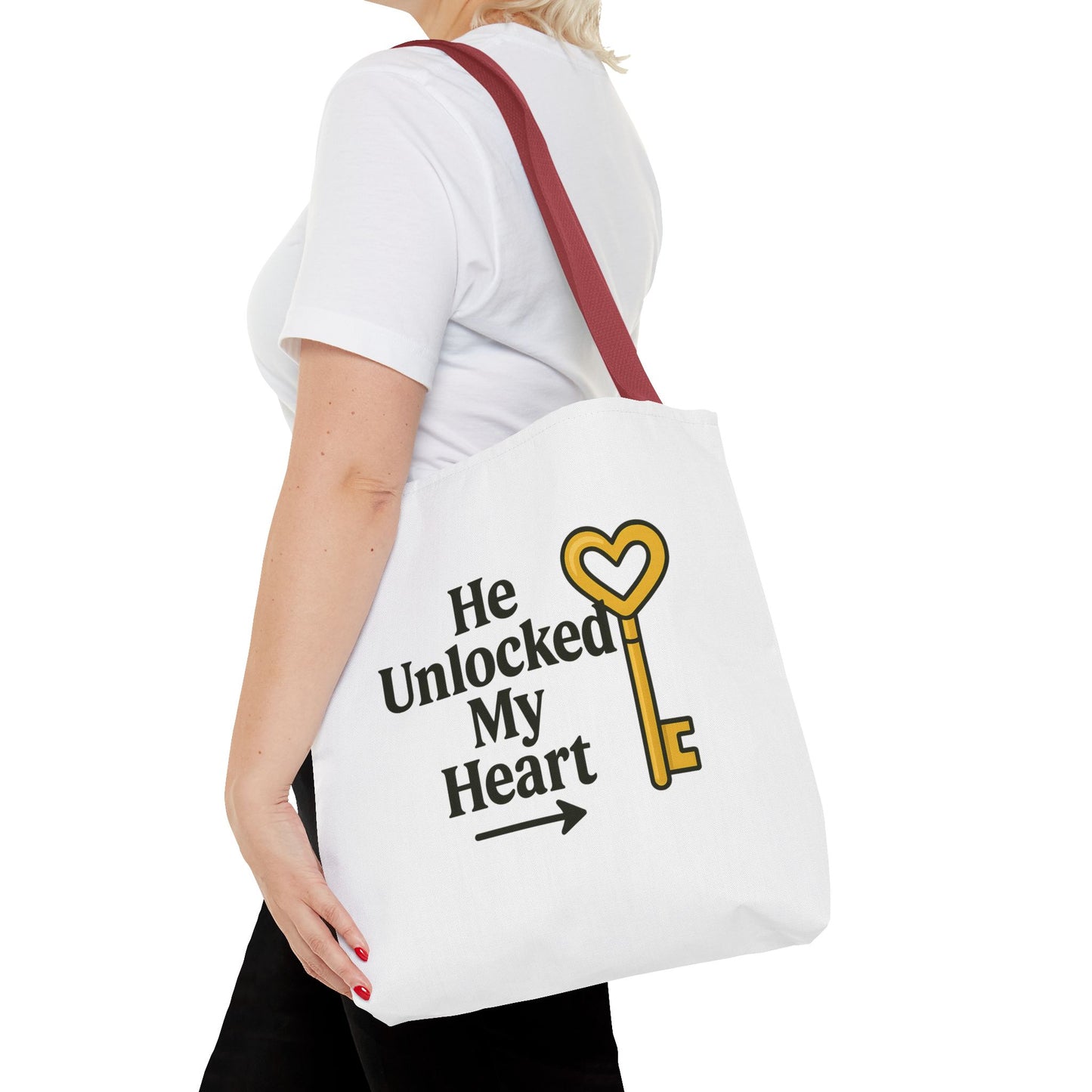 Heart Unlocking Quote Tote Bag, Valentine's Gift, Love Theme, Stylish Shoulder Bag, Perfect for Everyday Use, Cute Fashion Accessory