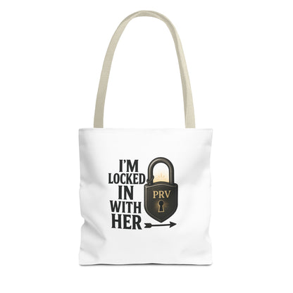 Locked In With Her Tote Bag, Funny Gift for Couples, Personalized Shopping Tote, Everyday Carryall, Unique Friendship Present