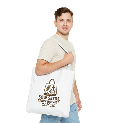 Inspirational Tote Bag - "Sow Seeds. Carry Harvest." - Eco-Friendly, Beach Bag, Gift for Gardeners, Reusable Shopping, Faith Journey