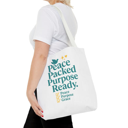 Motivational Tote Bag - Peace Packed Purpose Ready, Inspirational Eco-Friendly Bag, Gift for Friends, Stylish Everyday Use, Shopping, Gym
